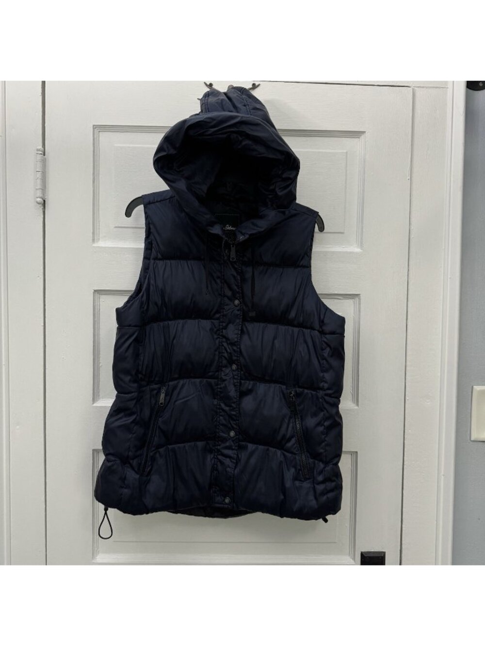 Sam Edelman Womenβs Navy Hooded Puffer Vest Full Zip Snap Large L